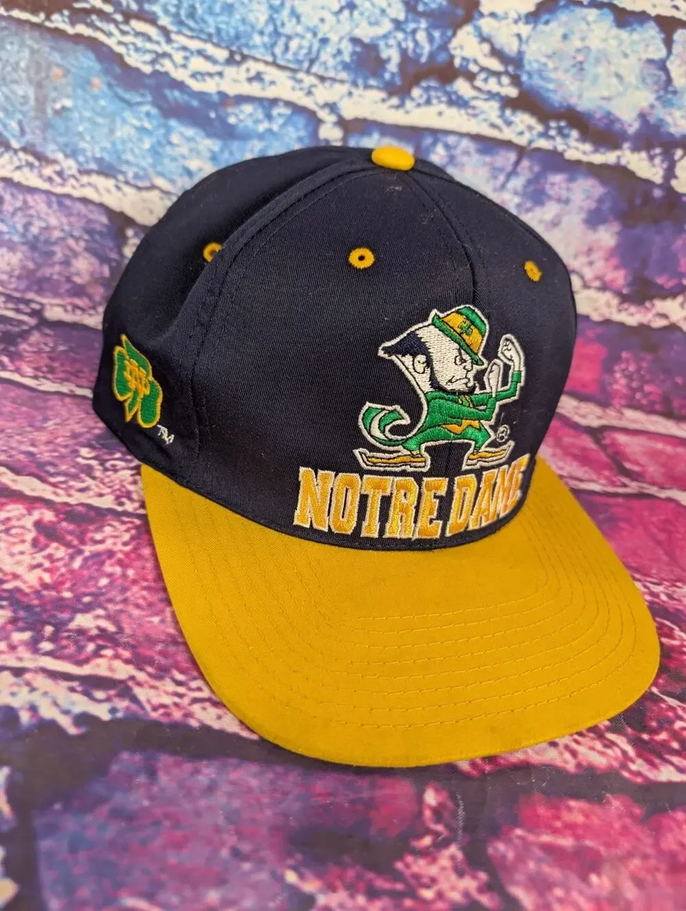 Notre Dame Fighting Irish Vintage Embroidered Navy Blue Snapback Hat